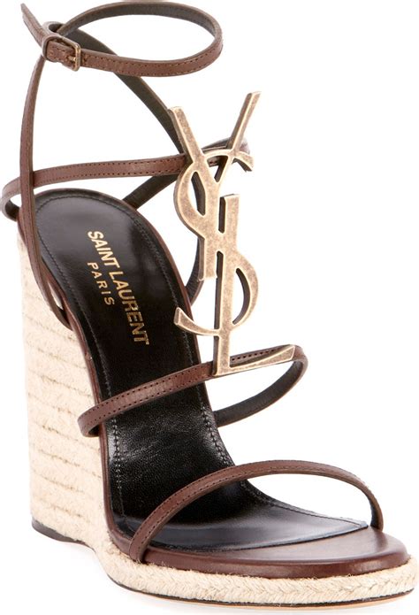 saint laurent cassandra wedge espadrilles with gold ysl logo|Saint Laurent Women's YSL Cassandra Espadrille Wedge .